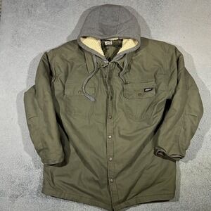 Dickies Mens 3XL Sherpa Hooded Quilted Lined Work Jacket Olive Green Canvas Snap